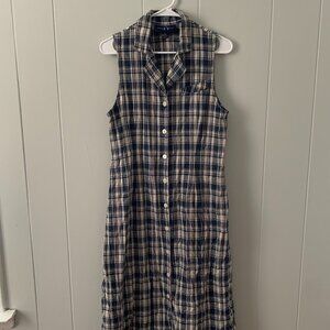Vintage Blue Plaid Maxi Button-Down Dress